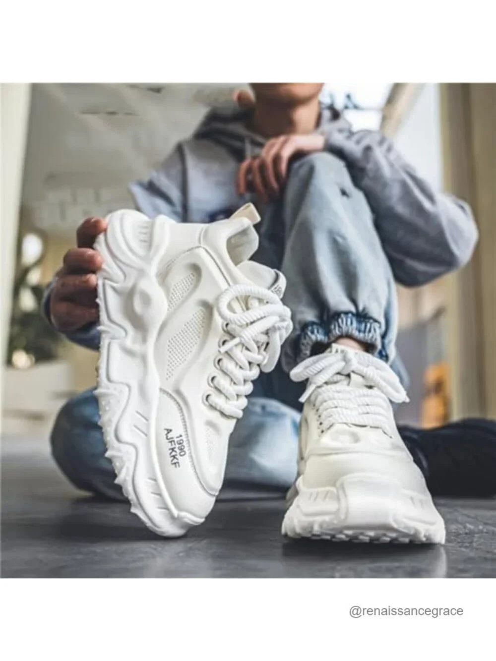 Men's Leather Lace Up Platform Sneakers Round Toe Non-Slip Chunky Fashion